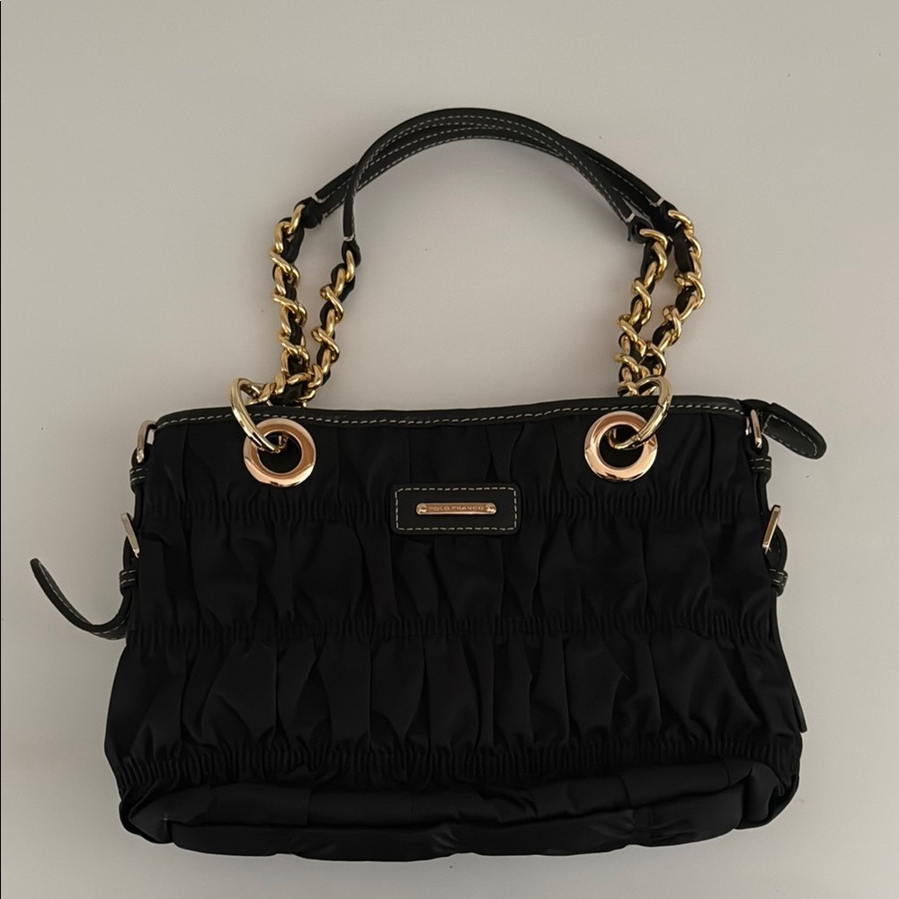 Polo Franco Elegant Black Handbag with Gold Chain
